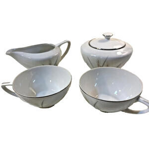 Platinum Wheat Pattern 2 CUPs Creamer & Sugar Set Fine China Made In Japan